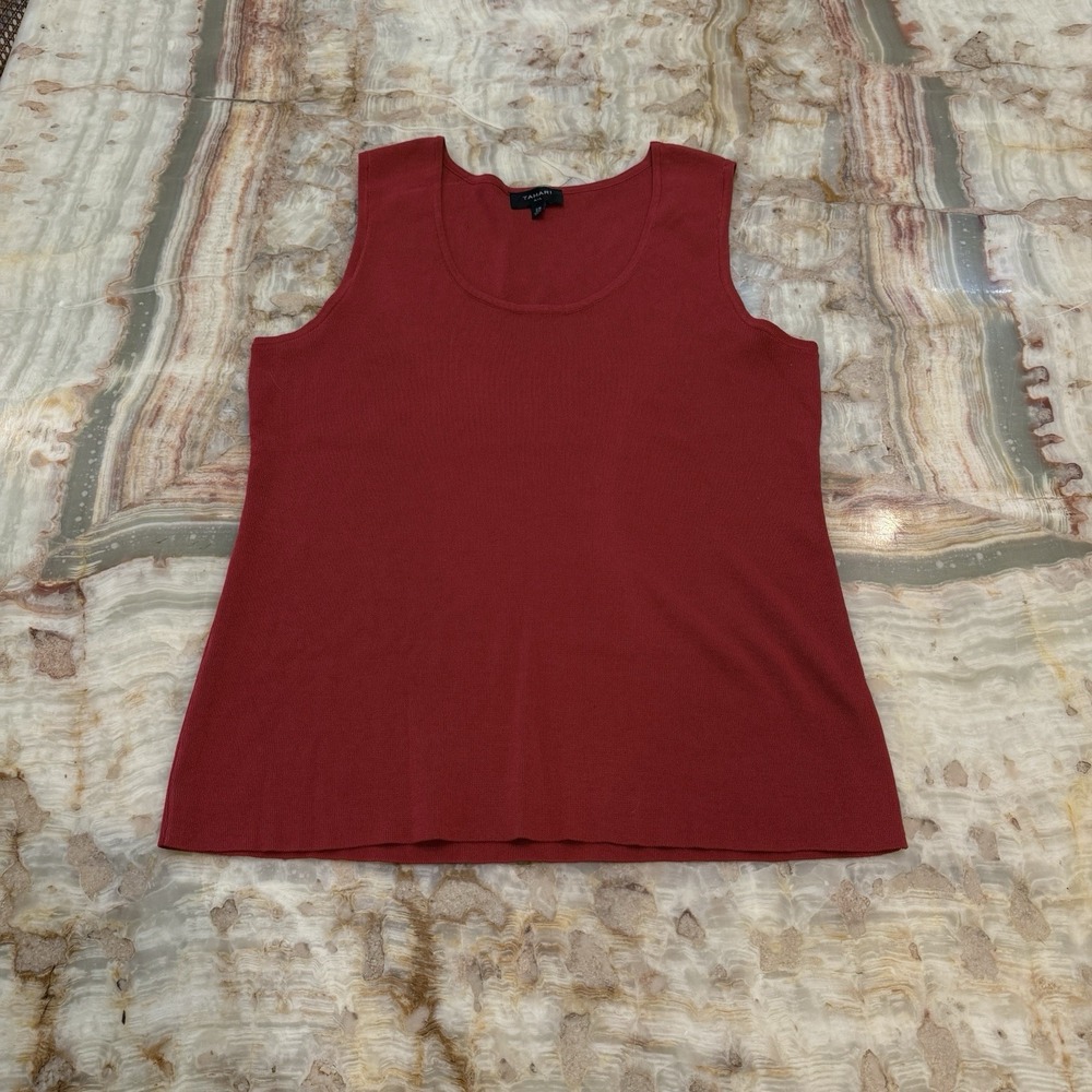 Tahari ASL Womens 2X Red Sleeveless Knit Shell Tank‎ Top Scoop Neck